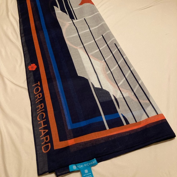 Tori Richard Navy and Orange Scarf - Picture 2 of 5